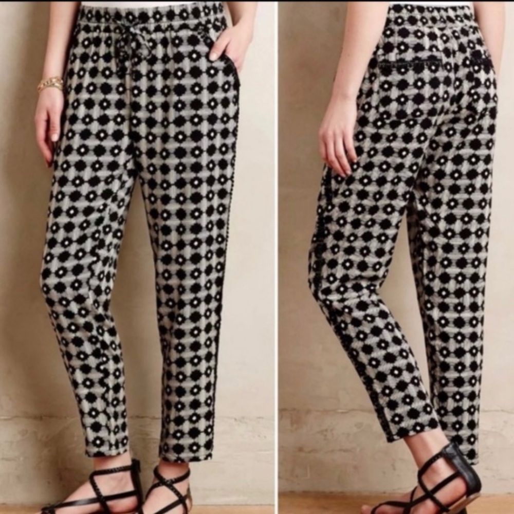 Anthropologie Hei Hei Goh Black Printed Tapered Pants Women’s Size Small - Picture 2 of 13